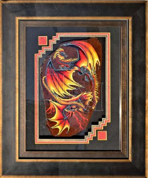 Two flame-winged dragons painted in acrylic on a large slab of Mahogany Obsidian, framed. https://www.theresamatherfantasyshop.com/dir/index.php?rt=product/product&product_id=513 alt-text for image Two flame-winged dragons painted in acrylic on a large slab of Mahogany Obsidian, framed. https://www.theresamatherfantasyshop.com/dir/index.php?rt=product/product&product_id=513 alt-text for image