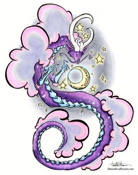 A Dragon wrapped around the moon and stars A Dragon wrapped around the moon and stars