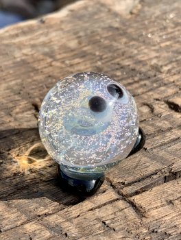 Silver Fume/Dichroic Sprite 1.2 inch Borosilicate glass figure with fine silver fume and purple dichroic inside Silver Fume/Dichroic Sprite 1.2 inch Borosilicate glass figure with fine silver fume and purple dichroic inside
